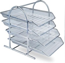 SLEEC 4 Tier Mesh Document Tray Letter Paper Trays Desk Tidy Metal Organiser