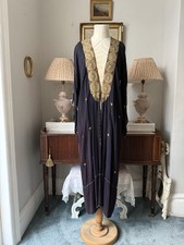 Art Deco Coat crepe kaftan Long Hand Embroidered Medium Vintage 20s Black
