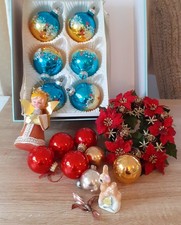 Vintage Glass Christmas Baubles, Flocked Angel, China Bambi and a small Wreath