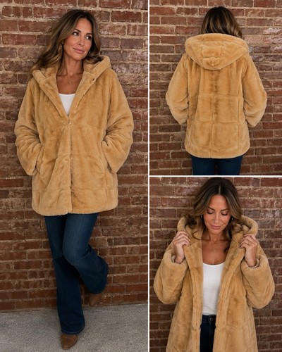 Trendy tan faux fur hooded - trendy,