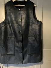 Dark Blue Faux Leather Waistcoat Size 20. Excellent Condition