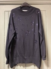 Ladies Next Navy Blue Jumper  With Sequin Detail Size Small Casual, Evening