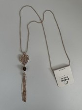 New Italian Lagenlook Gold Heart Tassel Fashion Long Statement Necklace Pendant