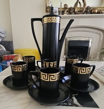 Vintage Portmeirion Black & Gold Greek Key Coffee Set
