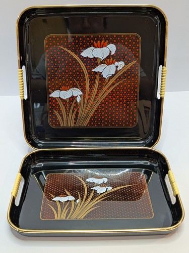 Vintage black lacquer serving - lacquer,