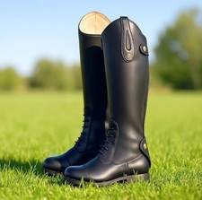 Horse Riding Long Boots Ladies Leather Lace Zip Up Rider Competition Tall Shoes