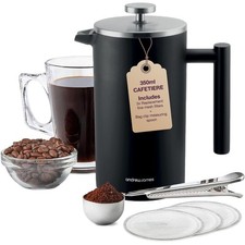 Cafetiere French Press Coffee Plunger Maker Double Walled Matt Black 350ml