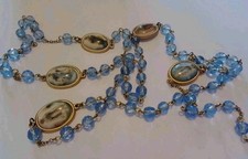 Blue Glass Rosary Beads On Chain With Gold Tone Crucifix 54cm  Crucifix 4.5cm 
