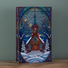 21cm Battery Operated Double Sided Stained Glass Church Decoration with LEDs
