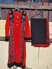 3pcs Frock Trouser Dupatta Asian Pakistani Indian Chiffon Suit Partywear