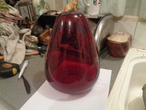 1950 60s red art glass - glass, vase