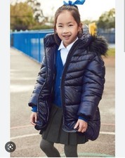 Next Girls Navy Padded Hooded Longer Winter Coat Size Age 9-10 Years School