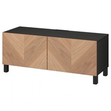 IKEA BESTÅ TV bench with doors, black-brown/Hedeviken/Stubbarp oak veneer