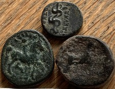 Three Genuine Ancient Greek Bronze Coins,Unresearched,All Have Some Great Detail