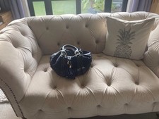 Beautiful Ink Blue Suede  And Leather Handbag. Boho Vibe. Early 1990s,