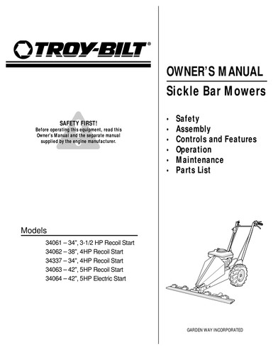 Troy bilt walk behind sickle - troy-bilt,