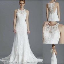 Tiffanys White  Fishtail Bridal Gown size 10-12 and faux fur wrap