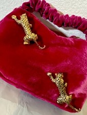 HOT PINK Handbag Velvet Mini Clutch Bag With Leopard Vintage Brooches Custom P92