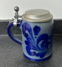 Vintage BMF Zinn German Blue Decorative Beer Stein Tankard
