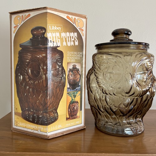 Libbey glass owl container - glass,
