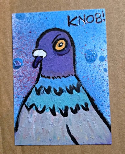 Aceo grumpy pigeon - grumpy, painting