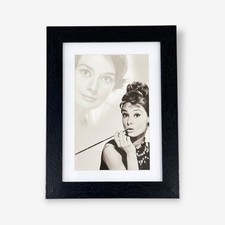 Framed Mounted Black & White Audrey Hepburn A5 Postcard