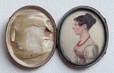 REGENCY WATERCOLOUR PORTRAIT MINIATURE OF A LADY WITH A RED CORAL NECKLACE