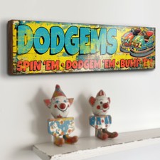 Dodgems Sign Vintage Style Wooden Fairground Bumper Cars Funfair Sign