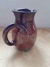 EWENNY Pottery Small Jug Twisted Handle Vintage 70's Brown Turquoise Studio Art