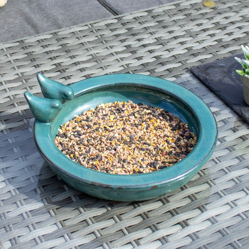 Round ceramic bird bath - round, blue