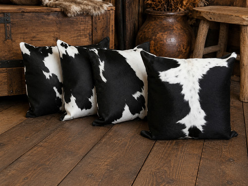 Black cowhide cushion cover - cowhide,