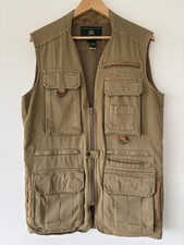 Men’s vintage Orvis fishing vest - khaki tan cotton with leather trim Size Small