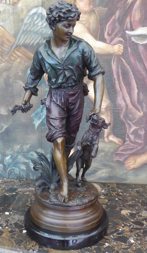 Bronze boy and dog - bronze,