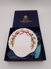 ROYAL WORCESTER HOLLY RIBBONS Shell Trinket Dish Excellent Condition Boxed RARE