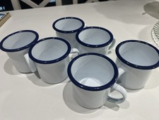 Set of 6 Enamelware Mugs Diameter 9cm White Enamelled Iron Camping mugs