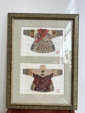 Vintage Chinese Quing Dynasty Silk Embroidered Robe Framed Wall Art SIGNED 
