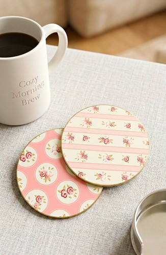Set round pink white - round,