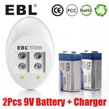EBL 9V Battery Charger &2 Pack of 6F22 9V Li-ion 600mAh Rechargeable Batteries