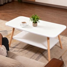 2 Layer Coffee Table Square Tea Table Modern Living Room Desk W/ Storage Shelf 