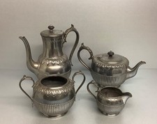 Antique 19th C. Sheffield Silver Plated Britannia Metal Tea & Coffee Set c1870