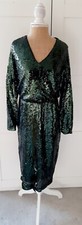 Womens Dress Size 12 Green Midi V-Neck All Over Sequins Ladies Kaleidoscope 