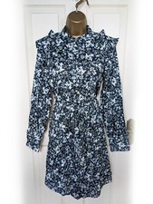 ERDEM X UNIVERSAL STANDARD Black & Blue Primrose Ruffle Shirt Dress, Size 10/12
