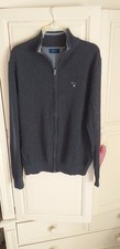 mens GANT zipped cardigan. Cotton. Charcoal. M