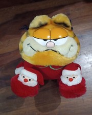 Original 1980s Christmas Garfield Plush In His Pyjamas and Santa Slippers, VGC
