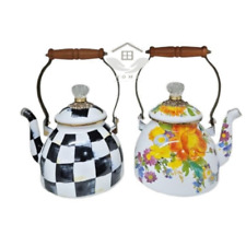 Enamel Tea Kettle Stylish Large Kettle Stove top 2.4L Gift Checked or Floral
