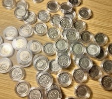 10 Threepence Coins Job Lot With Free Coin Capsule, Some Are In UNC Grade