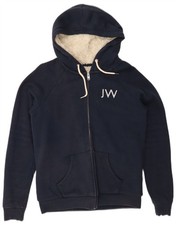 JACK WILLS Womens Sherpa Zip Hoodie Sweater UK 12 Medium Navy Blue Cotton DX06