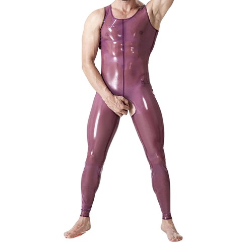 Men latex sleeveless catsuit - latex,
