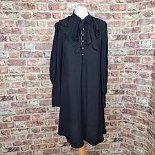 LK Bennett Dr Millie Dress Black Bow Ruffle UK 12 Knee Length Long Sleeve Crepe