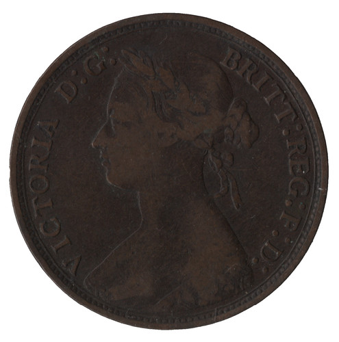 1877 british half penny coin - british,